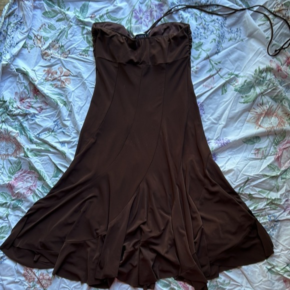 vintage 90s brown midi halter dress with beaded embroidered detailing, size 5/6 - Picture 6 of 6
